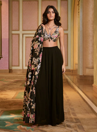 Black printed kali jacket and palazzo set