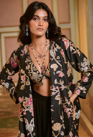 Black printed kali jacket and palazzo set