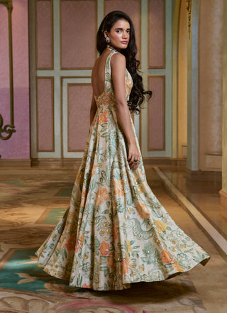 Ivory with multi floral anarkali and dupatta