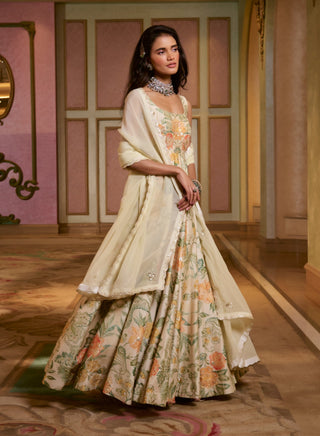 Ivory with multi floral anarkali and dupatta