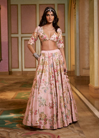 Misty rose floral lehenga set