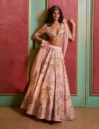 Misty rose floral lehenga set
