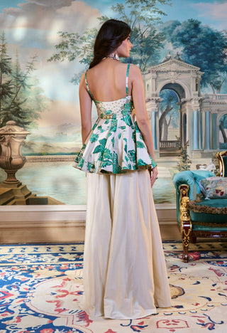 Ivory green peplum top and palazzo