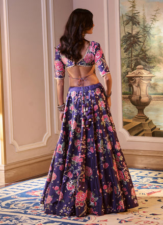 Purple floral motifs lehenga set