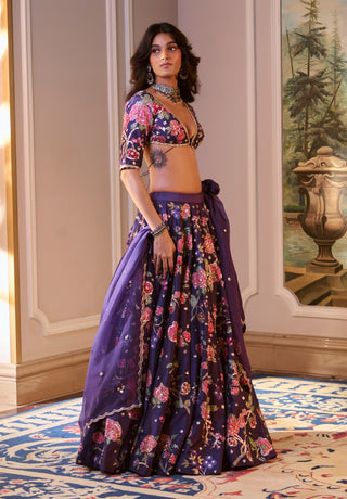 Purple floral motifs lehenga set