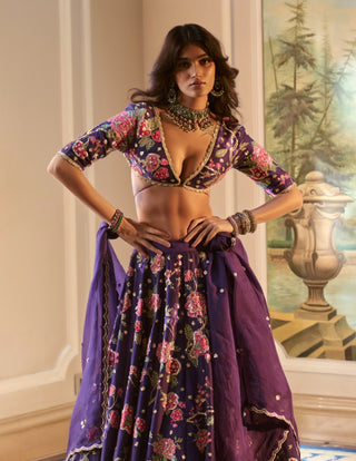 Purple floral motifs lehenga set