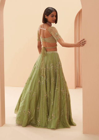 Parul Gandhi-Jade Green Embellished Lehenga Set-INDIASPOPUP.COM