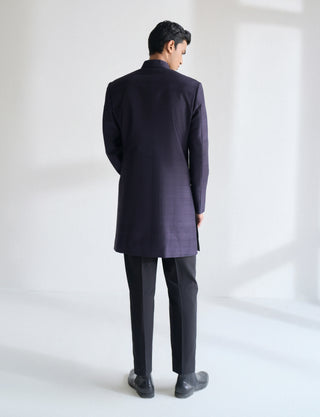 Oxidised purple front open embroidered sherwani set
