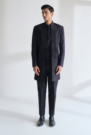 Oxidised purple front open embroidered sherwani set