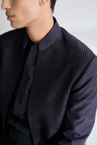 Oxidised purple front open embroidered sherwani set