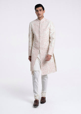 Cream embroidered sherwani set