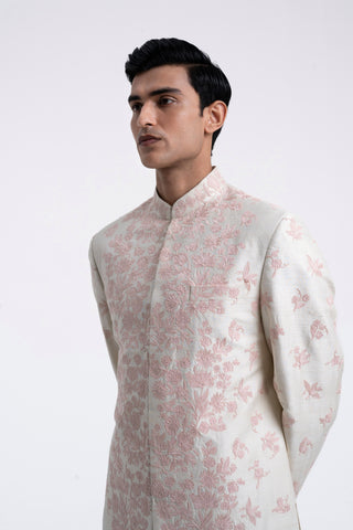 Cream embroidered sherwani set