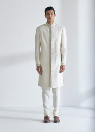 Ivory metal embroidered lace sherwani set