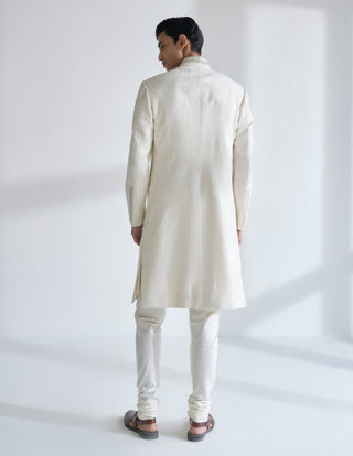 Ivory metal embroidered lace sherwani set
