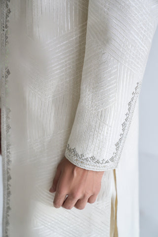 Ivory metal embroidered lace sherwani set