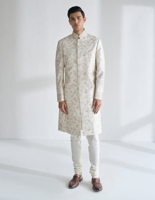 Ivory geometric embroidered sherwani set