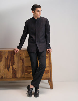 Oxidised purple lace embroidered bandhgala set