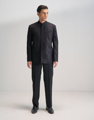 Oxidised purple lace embroidered bandhgala set