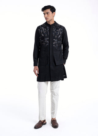 Black hybrid embroidered kurta set