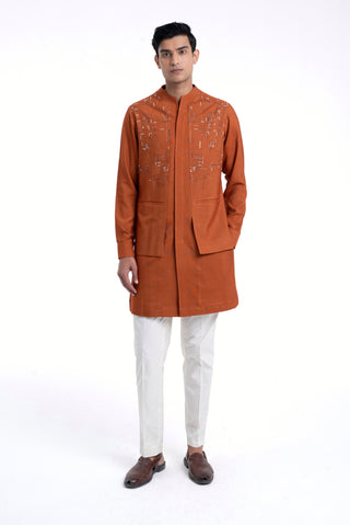Burnt orange hybrid embroidered kurta set