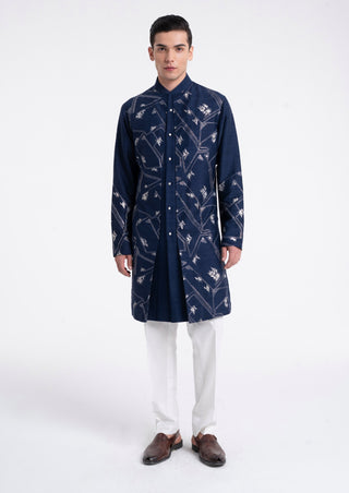 Navy embroidered contemporary kurta set