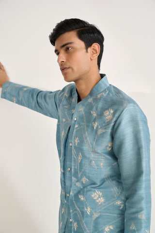 Nile blue embroidered contemporary kurta set