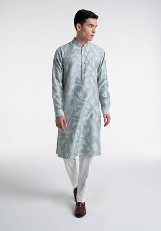 Powder blue clasic cut printed kurta set