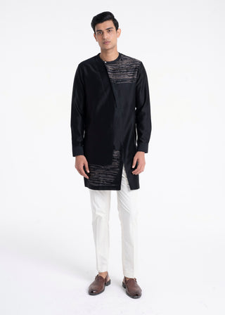 Black zari embroidered layered kurta set