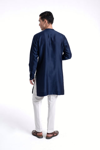 Navy zari embroidered layered kurta set