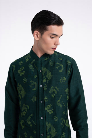 Bottle green embroidered contemporary kurta set