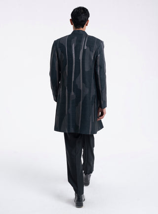Black front open zari embroidered sherwani set