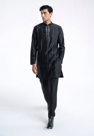 Black front open zari embroidered sherwani set