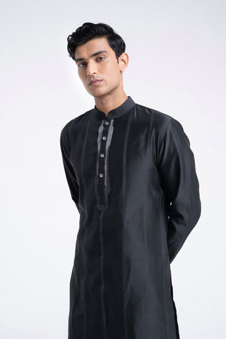 Black front open zari embroidered sherwani set