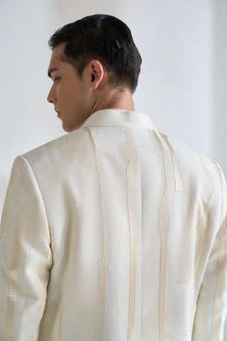 Ivory front open zari embroidered sherwani set