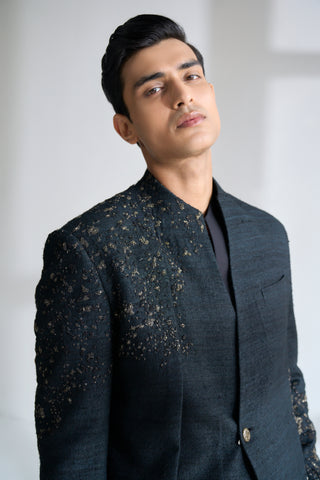 Black hand embroidered sherwani set