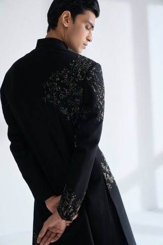 Black metal embroidered sherwani set