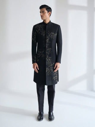 Black metal embroidered sherwani set