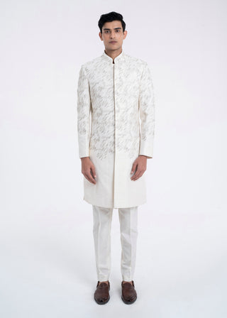 Ivory diagonal embroidered sherwani set