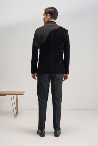 Black curve cut velvet bandhgala set