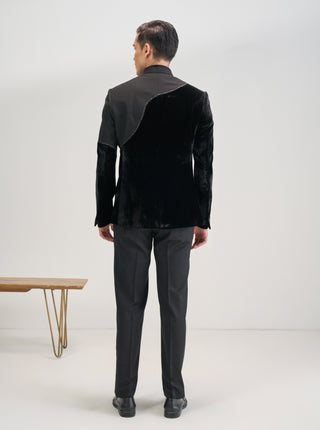 Black velvet bandhgala set