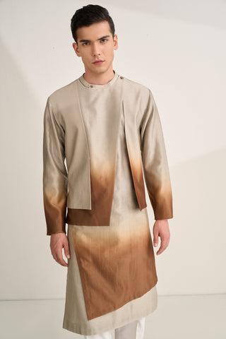 Fog brown ombre layered kurta set