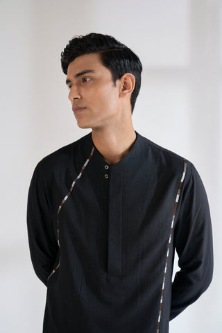 Black thread embroidered kurta set