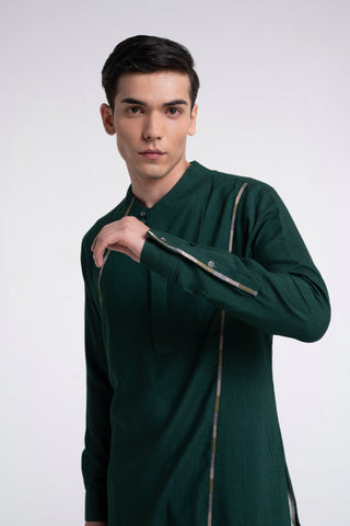 Bottle green thread embroidered kurta set