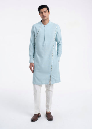 Powder blue thread embroidered kurta set