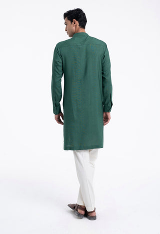Forest green embroidered cotton silk kurta set