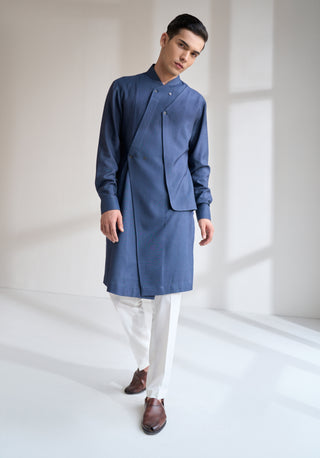 Whale blue multi panel asymmetric kurta set