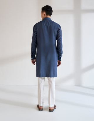 Whale blue multi panel asymmetric kurta set