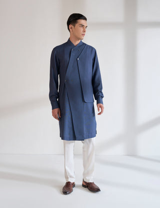 Whale blue multi panel asymmetric kurta set