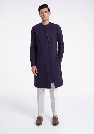 Midnight purple diagonal curve panel kurta set