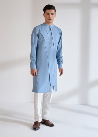 Mineral blue diagonal curve panel kurta set